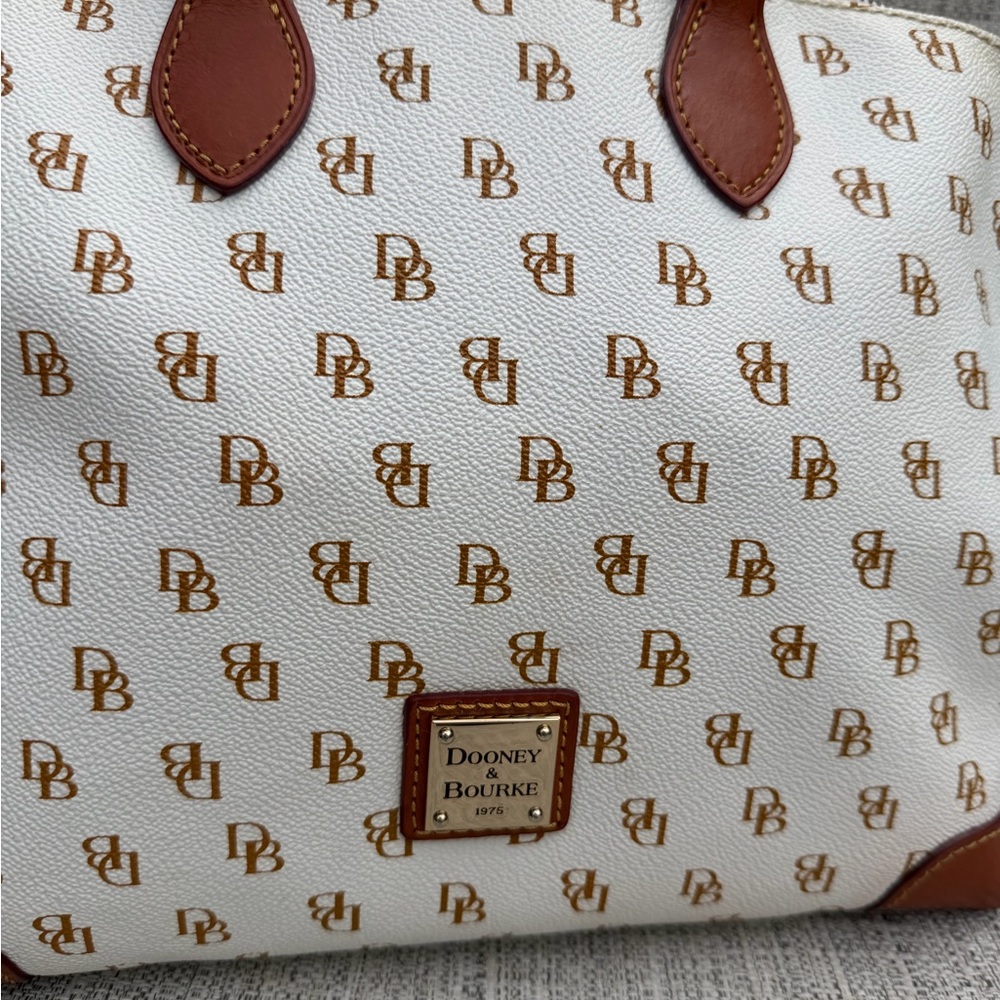 Dooney & Bourke White and Brown Large Satchel Leather Monogrammed Papers - Picture 4 of 12